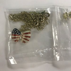 NWT Avon Patriotic Bow Necklace & Earring Gift Set